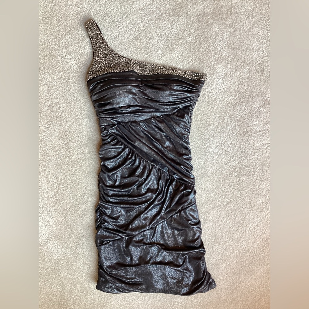 City Triangles Black and Silver One-Shoulder Dress